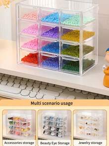 1 pieza/Set Caja de almacenamiento y exhibición de estilo cajón de plástico multifunción, caja de almacenamiento de escritorio para cosméticos y maquillaje, caja de almacenamiento de escritorio transparente, cajón de almacenamiento de escritorio de oficina y estudio de plástico, 4 rejillas/6 rejillas/9 rejillas/12 rejillas (Blanco, Transparente) - Multicolor - Ver 8
