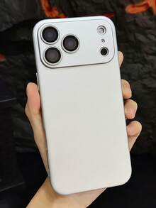 1pc Luxurious Anti-Drop Metal Paint Lens Protection Matte Phone Case Compatible With Iphone 17 16 15 14 13 12 11 Pro Max Plus Soft Back Cover Unisex - Silver - View 2