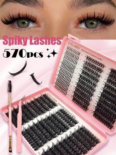 570PCS D Curl Individual Lash Clusters 10-18mm, Large Capacity 6 Styles Natural Look&Soft False Eyelashes,Spiky Eyelashes, Individual Segmented False Eyelashes On-The-Go For Daily Life&Wedding&Party&Music Festival&Travel Eyelash Cluster.