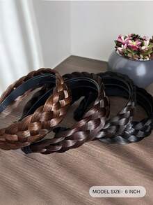 Wide Twist Wig Headbands For Women Girls Wide Fishbone Braids Hairbands Handmade Head Hoop Hair Styling Headwear Accessories Gift(Hair Color: Natural Black, Light Brown, Dark Brown, Brownish-Black) - Multicolor - View 4