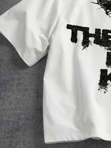 2026Manfinity  Boxy Cropped Loose Distressed Thorn Wreath "JESUS IS MY KING" Graphic White Short Sleeve T-Shirt (High Quality)Loose And Comfortable,Casual And Easy-Goin,High-Quality Wax Printed Cotton Retro FashionBrand T-Shirt, Men's T-Shirt, Beach Must-Have, Men's Summer T-Shirt, Holiday Gift, - 彩色 - 查看 4