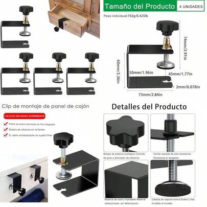 4PCS Grapas de Fijacin para Cajones - Abrazaderas C de Acero Laminado en Fro, Clips Precisos para Instalacin de Gabinetes y Carpintera, Abrazaderas Universales para Mesas y Escritorios