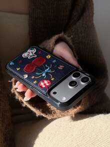 Autumn/Winter Cute Classic Blue Denim Embroidered Cherry Compatible With IPhone 17 ProMax Phone Case, 16 Pro New 17 Women 14 Pro Creative 15 Pro Full Protective Phone Cover - Blue - View 3