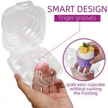 10个/50个/100个独立包装的纸杯蛋糕盒，50个透明塑料纸杯蛋糕盒，一次性单层纸杯蛋糕架（带圆形盖子），可堆叠婚礼煎饼架 - 無色 - 查看 5