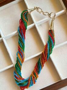 1pc Bohemian Multi-Layer Beaded Necklace, Fashionable Collarbone Chain, Retro Luxurious Elegant Necklace Accessory - Multicolor - View 10