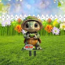 可爱的 2D 亚克力乌龟花园，配四叶草 - 鲜艳的绿色乌龟帽子，手捧心形，栩栩如生的户外草坪和庭院装饰，是生日或母亲节礼物乌龟装饰的完美之选。 - 彩色 - 查看 3