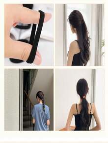 100pcs Black Seamless Hair Ties, Elastic Hair Bands, High Stretch Creaseless Hair Hoops For Women ,Ponytail Holders ,Hair Elastics ,Hair Rubber Bands ,Scrunchies ,Hair Rope - Black - View 3