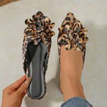 Sandalias de mujer tipo mule con punta puntiaguda, estampado de leopardo y lazo, versátiles para el verano - Marrón Mocha - Ver 8
