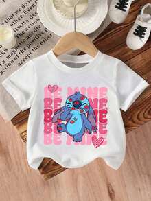 Disney Girls' T-Shirt, Featuring A Creative And Adorable Stitch Alphabet Cartoon Print. Summer Cotton Crew-Neck Short-Sleeve Tee For Girls, Perfect For Everyday Wear, Vacations, Outdoor Activities, And As A Gift For Children. - White - View 3