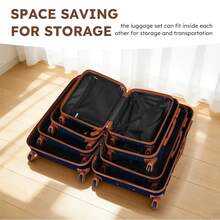 4 Piece Luggage Set 16/20/24/28 Inch Hardside Lightweight Suitcase With Spinner Wheels (Purple) - 海軍藍/棕褐色 - 查看 9