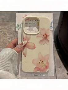 1pc White Matte Minimalist Lens Protection Phone Case With 3 Cute Lily Flower Patterns, Compatible With Iphone 16/17 Pro Max, 15/14 Plus, 13, 12, 11, 7/8 Plus, X, XR, And Series - Multicolor - View 2
