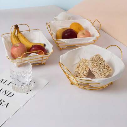 Runde und quadratische Brot- und Obstkörbe aus Gold und Silber, Brot- und Obstkörbe aus Schmiedeeisen, Obstkörbe, Aufbewahrungskörbe mit hohlen Griffen für den Schreibtisch, Aufbewahrungskörbe aus Gold und Silber aus Metall, Obstkörbe, Brotkörbe, Haushalts-Süßigkeiten- und Obstteller, Brotkörbe und Aufbewahrungskörbe.