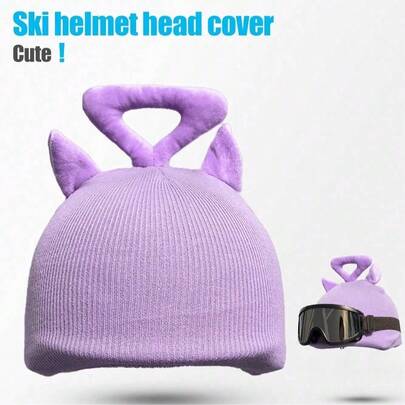 1pc Ski Hat & Helmet Cover, Cute Plush Cartoon Design, Can Be Worn Separately Or With Half Helmet, Suitable For Cycling, Skiing, Outdoor Sports