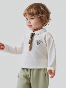 mini bala Boys' Long Sleeve Polo Shirt, Soft, Breathable, Lightweight, Collegiate Style, Spring 2026 Collection - Milky White - View 2