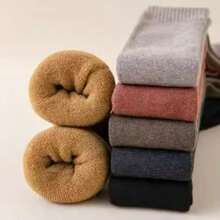 1/3双装女士保暖过膝袜，加厚棉质保暖中筒袜，透气休闲过膝袜，冬季礼物 - 彩色 - 查看 4