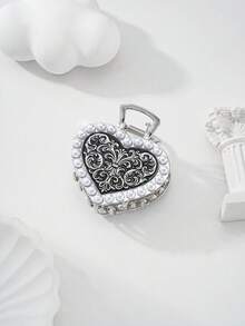 Women's Hair Accessories Made Of Zinc Alloy, Heart Shaped With Faux Pearl And Rhinestone Decor, Suitable For Work, Party, Ceremony, Birthday Gift For Girlfriend Elegant Claw Clip Vacation Hair Clips Beach Hair Claw - Multicolor - View 7