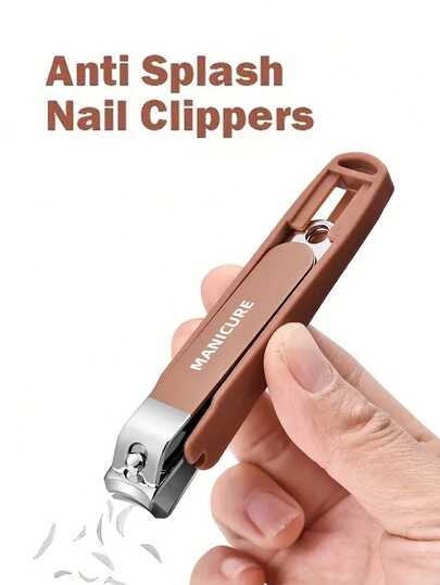 Anti-Splash Brown Nail Clippers, Stainless Steel Wide Curved Blade Non-Slip Ergonomic Handle, Precise Thick Toenail Cutting Professional Manicure Pedicure Tool, Suitable For Home And Salon, Durable And Practical Nail Clipper Set, Nail Care Tools, Toenail Clipper, Pedicure, Professional Nail Clippers, Essential Manicure Tools, Nail Products, Valentine's Day Gift