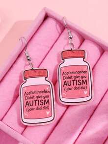 一对创意独特趣味时尚甜美亚克力假药瓶标语吊坠耳环，适合女性日常佩戴、节日和派对场合。 - 彩色 - 查看 4