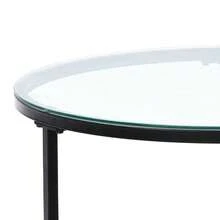 Et Of 2 Nesting Round End Side Coffee Tables With Glass And Rattan Top - Black - View 4