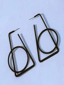 Pendientes de metal geométricos, pendientes personalizados minimalistas y exagerados de estilo hueco, de estilo europeo y americano - Negro - Ver 5