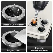 3pcs 17 Pro / 17 Pro Max / 16 Pro Max / 16 / 16 Pro / 16 Plus / 15 Pro Max / 15 Pro / 15 Plus / 14 Pro Max / 14 / 13 / 12 / 11 Camera Lens Protective Film, Flash Version - Compatible With IPhone 17 Pro Max, Wind Metal Independent Shiny Ring Protective Case, 9H Scratch Resistant Tempered Glass, Silver - Silver - View 5