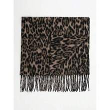 1pc Leopard Print Autumn/Winter Fashion Striped Plaid Fleece Warm Women Boucle Deep Brown Wool Thick Scarf, Warm Acrylic Scarf Like Cashmere, Bohemian Casual Windproof Couple Shawl, Comfortable Blanket Scarf, Suitable For Daily Wear For Dress - 棕色 - 查看 4
