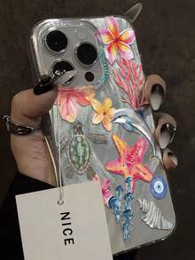 Ocean-Patterned, High-End, New Feather-Silver Design, Simple And Stylish, Suitable Compatible With Iphone 17/ 17 Pro Max/ 15/ 16/ 16 Pro/ 15 Pro Max/P13/P14/P11 Soft Case/P12 Drop-Proof/XS/XR/78P/78GES2/ A14/A15S23U/A50/A12/A32/A52/A72/A51/A21/SA13/A14S22/UltraS23/A33/A53S20FE Phone Case/Protective Cover. - Multicolor - View 1