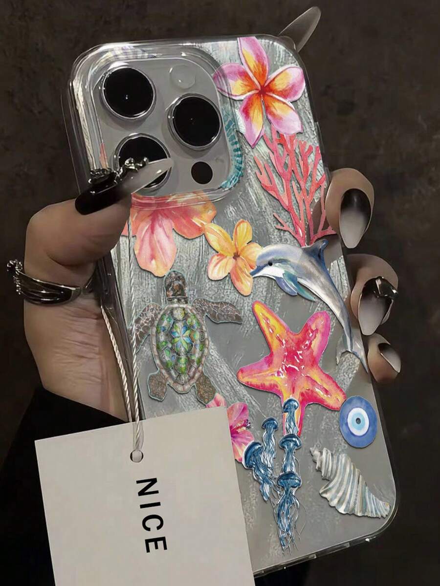 Ocean-Patterned, High-End, New Feather-Silver Design, Simple And Stylish, Suitable Compatible With Iphone 17/ 17 Pro Max/ 15/ 16/ 16 Pro/ 15 Pro Max/P13/P14/P11 Soft Case/P12 Drop-Proof/XS/XR/78P/78GES2/ A14/A15S23U/A50/A12/A32/A52/A72/A51/A21/SA13/A14S22/UltraS23/A33/A53S20FE Phone Case/Protective Cover. - Multicolor - View 1