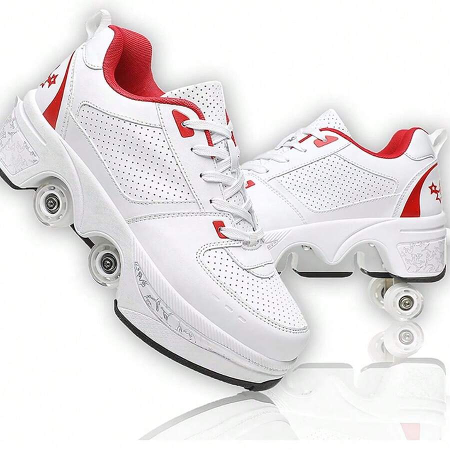 TWFJEL Shoes With Wheels For Girls, Roller Skate Shoes, Skateboard Shoes, Inline Skates, Adjustable Women's Shoes With Wheels For Girls And Boys - 紅色 - 查看 1