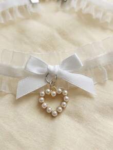 1 chiếc vòng cổ choker ren dễ thương, ngọt ngào với mặt dây chuyền hình chuông và nơ vàng, món quà thanh lịch dành cho phụ nữ. - trắng - Xem 3