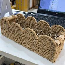 1 Giỏ đựng đồ hình quạt bằng dây giấy, kiểu dáng Bohemian, thích hợp cho nhà cửa, phòng khách, phòng ngủ, kệ phòng tắm, bàn cà phê, giá sách, dùng để đựng đồ và trang trí, có thể đựng khăn giấy, bình hoa, nến thơm và các vật dụng linh tinh khác. - Nhiều màu - Xem 8