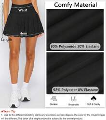 Women's Mini Skirt Skort Flowy Pleated High Waisted Ruffle Tennis Skirts For Women Athletic Skater Golf With Shorts Pockets - Black - View 6
