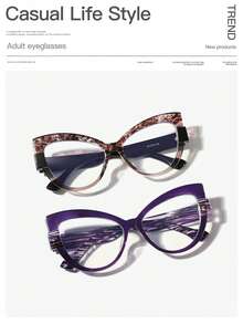 1/2 par de gafas de mujer con montura de TR, estilo bohemio de ojo de gato, ligeras y de moda, adecuadas para lectura diaria y transporte - Multicolor - Ver 8