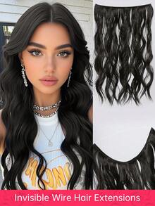 Invisible Wire Hair Extensions Curly Hair Nature Black Long Wavy Synthetic Hairpiece Transparent Wire Adjustable Headband For Women No Clip 22 Inch Secret Hairpiece One Piece Style - Black - View 8