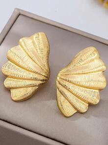 1对时尚3D合金金贝壳耳钉 - 金黃色 - 查看 2