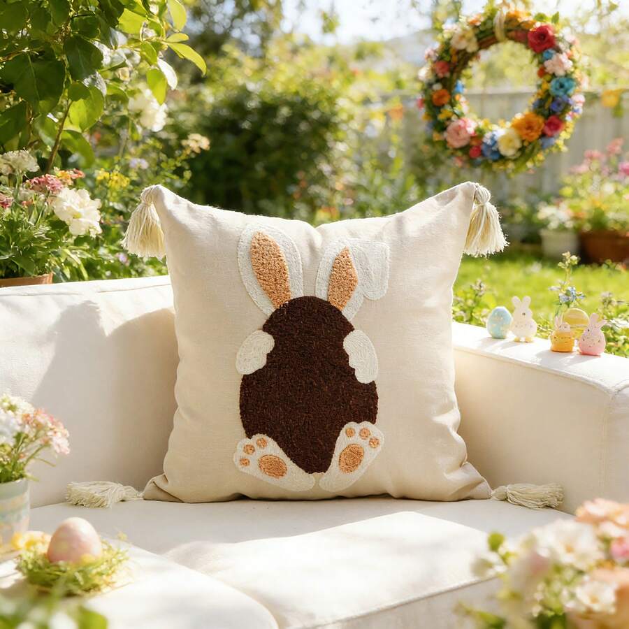 1pc Easter Bunny Rabbit Embroidered Pillow Case 18x18 Colorful Bunny Throw Pillow Cover Spring Holiday Decorative Throw Pillow Easter Pillowcase Outdoor Square Cushion Cover For Couch