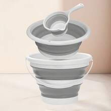 Multipurpose Bucket, Collapsible Laundry Basket, Cleaning Bucket, Portable Handled Bucket, Long Handle Scoop, Collapsible Scoop, Long Handle Style, Outdoor Bucket, Suitable For Bathroom, Laundry Room, Dorm, Home, Cleaning & Organization - Multicolor - View 5