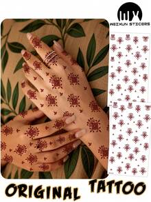 2 Sheets Full Hand Flower Design Brown Red Maroon Sexy Foot Finger Hand Tattoo Stickers Women Flower Henna Tattoo Stickers Flower Waterproof Stickers Brown Tattoo Stickers Women Body Art Stickers Wedding Party Brown Red Tattoo Stickers - Red - View 8