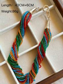 1pc Bohemian Multi-Layer Beaded Necklace, Fashionable Collarbone Chain, Retro Luxurious Elegant Necklace Accessory - Multicolor - View 6
