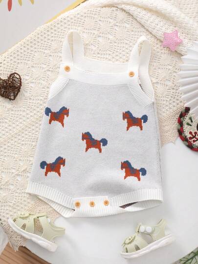 Bộ áo liền quần không tay thêu hình ngựa con dễ thương cho bé sơ sinh, chất liệu mềm mại và thân thiện với làn da, thích hợp cho các chuyến đi chơi nghỉ lễ hoặc mặc hàng ngày vào mùa hè.