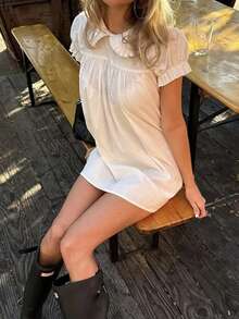 Women Fairy Short Sleeve Shirts Y2k Solid Color Doll Collar Loose Blouses Summer Casual Puffsleeve Tops Preppy Vintage Teen Girl Going Out Aesthetic Streetwear Coquette Clothes - 白色 - 查看 1