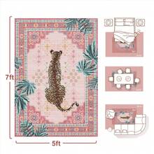 Leopard Floral Pink Border Area Rug Washable Rug Vintage Traditional Floor Cover Foldable Thin Retro Accent Indoor Non Slip Carpet Print Mat Bedroom Living Room Bathroom Home Decor Large Carpets Dining Room Rug Kitchen Rugs For Entryway - A - Xem 3