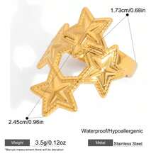 S SHOPBOHO 1枚优质不锈钢可叠戴开口星形戒指，可爱个性戒指，女孩时尚配饰，防水日常戒指首饰 - Stars Ring - 查看 7