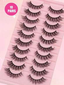 10 Pairs False Eyelashes Manga Lashes Cat Eye Lashes Faux Mink Eyelashes Fox Eye Eyelashes Natural Full Lashes Cosplay Travel Essentials Makeup Tools - russian strip lashes - View 4