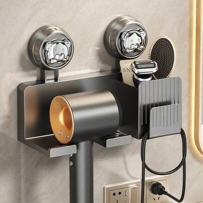 免钻孔吸盘式吹风机支架，浴室收纳挂架，壁挂式吹风机整理架