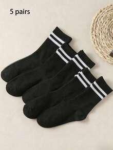 20 Pairs Unisex Casual Minimalist Fashion Versatile Breathable Mid-Calf Socks, Couples Socks - Black and White - View 12