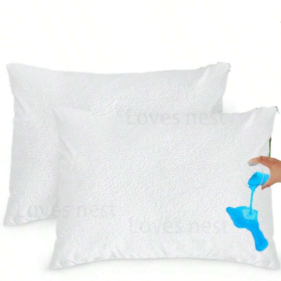 1个防水枕套，100%防水凉爽拉链纯棉白色T型枕套，可水洗耐用柔软透气 - 白色 - 查看 1