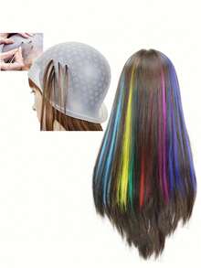 2 peças/Conjunto Touca de Tintura de Cabelo + Agulha de Realce - Ferramentas de Tintura de Cabelo em Casa, Touca de Coloração, Touca de Realce com Agulha de Realce - Multicolorido - Visão 6