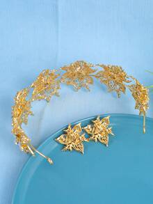 3件套优雅波西米亚风女士首饰套装，包括水钻头饰和耳环，适合新娘婚礼礼服佩戴