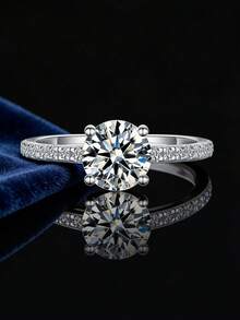 1 pieza Anillo eterno de moissanita elegante y lujoso con destellos, anillo de promesa nupcial, adecuado para uso diario, fiesta, accesorios casuales, accesorio de joyería de alta calidad, regalo para vacaciones - redondo - Ver 2